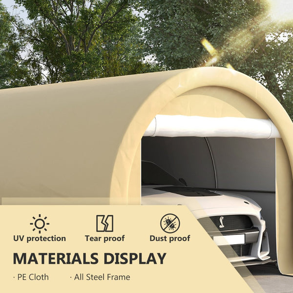 English Elm Outsunny 10x16 Portable Carport Steel Frame Pe Canopy Shelter for Vehicles Gear Beige W2225P200869