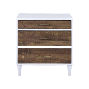 English Elm Two-tone 3-Drawer Nightstand with Round Tapered Legs, Spacious Storage & Weathered Oak Fronts for Bedrooms Brown Oak,White B016P256489