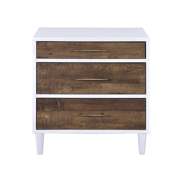 English Elm Two-tone 3-Drawer Nightstand with Round Tapered Legs, Spacious Storage & Weathered Oak Fronts for Bedrooms Brown Oak,White B016P256489