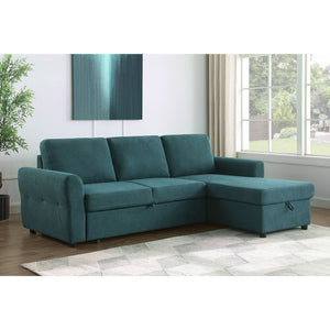 English Elm Kenna Teal Blue Sleeper Sectional with Storage Ottoman, Tufted Upholstery, Rounded Arms, Modern Comfort B062S01105