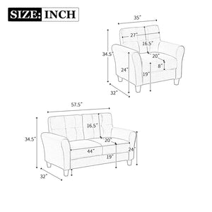 English Elm Modern Living Room Sofa Set Linen Upholstered Couch Furniture For Home Or Office ,Light Grey-Blue,(1+2 Seat,Old Sku:Sg000365Aaa)