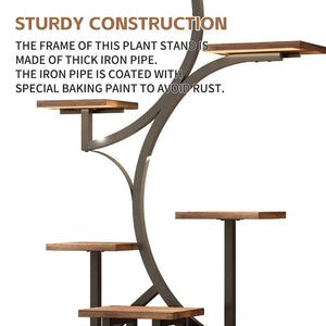 English Elm Plant Stand with Full Spectrum Grow Lights 8 Tier S Shaped Iron Corner Display Rack Black+Brown W2641P446499