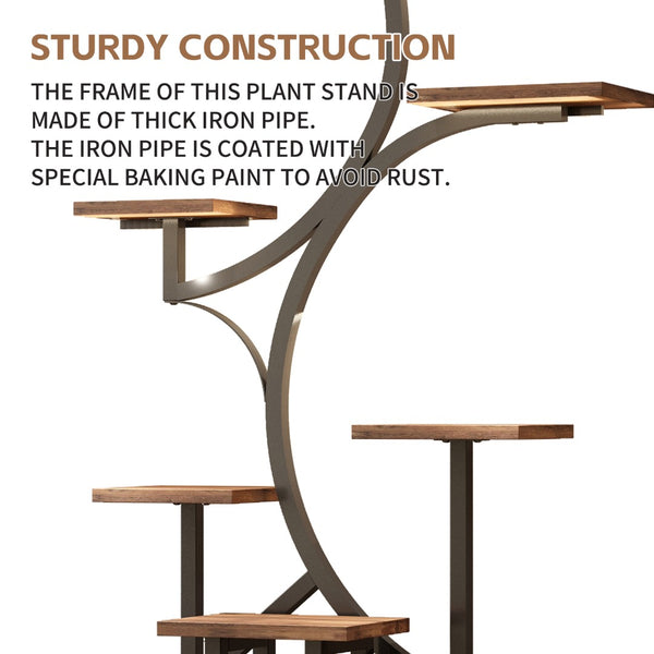 English Elm Plant Stand with Full Spectrum Grow Lights 8 Tier S Shaped Iron Corner Display Rack Black+Brown W2641P446499