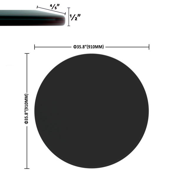 English Elm 36" Round Tempered Glass Table Top – Elegant Black Finish, Beveled Edge, Durable & Easy To Clean W1265118650