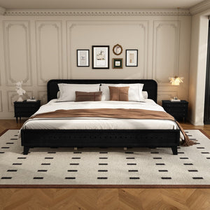 English Elm Pine Solid Wood King Bed Matte Finish Platform Frame Tall Headboard No Box Spring Black N770PK291028B