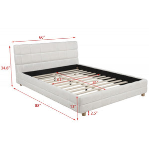 English Elm Modern Upholstered Bed Queen Platform Frame with Plush Grid Jute Fabric, Low-Profile Eco Chic Design White 84 L x 11 W x 9 H B011S01859