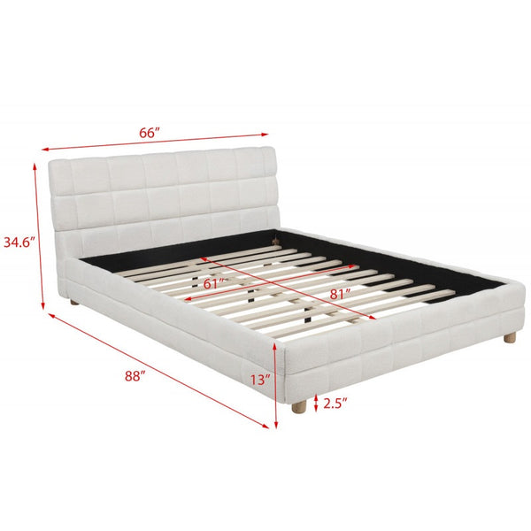 English Elm Modern Upholstered Bed Queen Platform Frame with Plush Grid Jute Fabric, Low-Profile Eco Chic Design White 84 L x 11 W x 9 H B011S01859