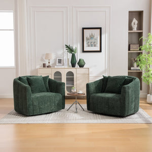 English Elm 39"w Chenille Barrel Swivel Chair Tufted Pumpkin Silhouette Cozy Reading Accent Seat Green W3118S00041