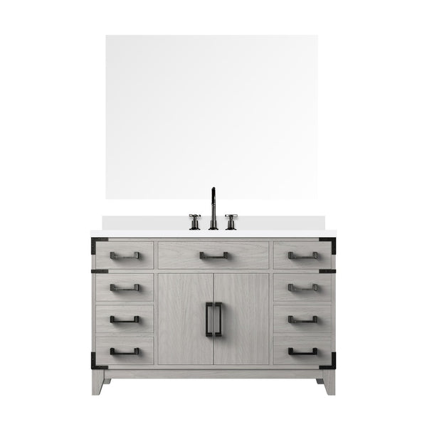 English Elm White Oak Single Bath Vanity Set With White Quartz Top, Chrome Faucet & 46" Mirror For Easy Upgrade B2731S02018-GIGA