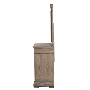 English Elm Weathered Gray Elm Veneer Dresser with Mirror Dovetail Drawers for Modern Bedroom B2741S00932