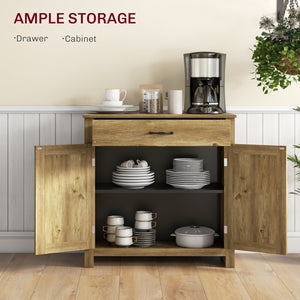 English Elm HOMCOM Rustic Farmhouse Sideboard Buffet Cabinet with Barn Doors, Drawer & Adjustable Shelves for Entryway Natural Wood W2225P229125