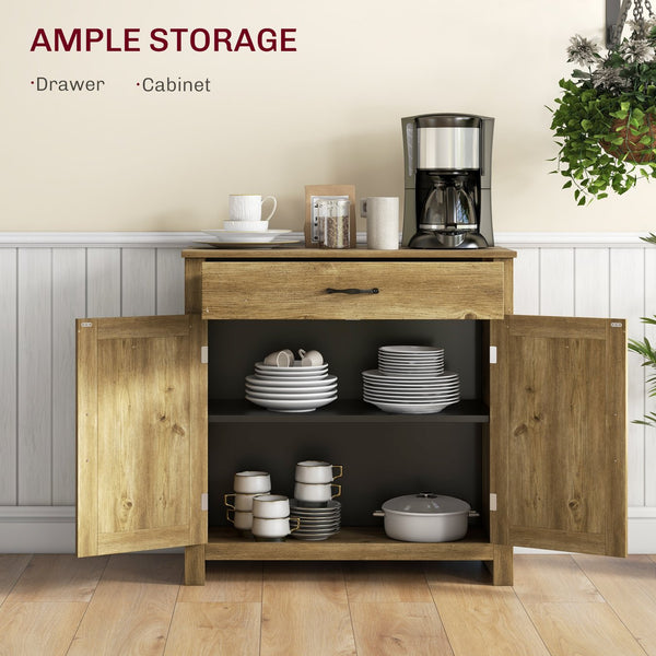 English Elm HOMCOM Rustic Farmhouse Sideboard Buffet Cabinet with Barn Doors, Drawer & Adjustable Shelves for Entryway Natural Wood W2225P229125