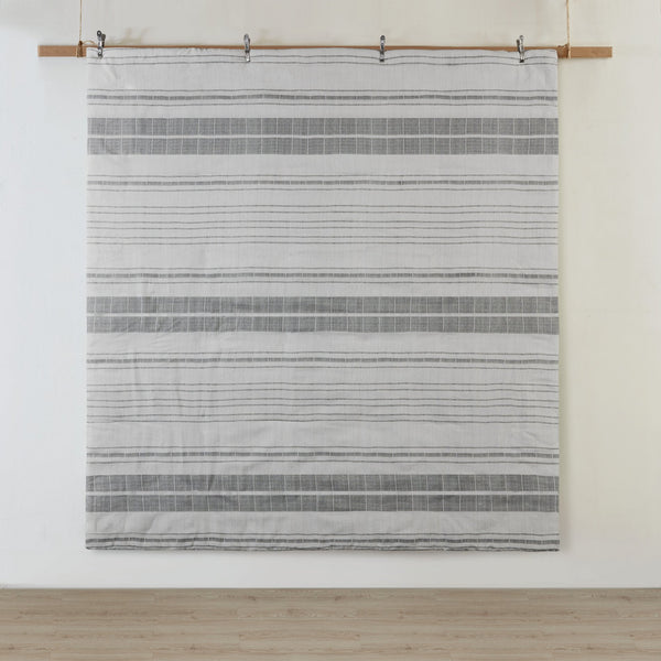 JLA Home Madison Park - 3 Stripe Linen-Look Duvet Cover Set with Black Stripes, OEKO-TEX Cotton-Poly, Button Closure, Ties MP12-8374