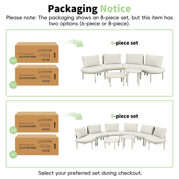 English Elm TOPMAX 6-Piece Modular Patio Sofa Set with 2 High-Low Coffee Tables, PE Wicker, Tempered Glass, Cushioned Comfort and Versatile Outdoor Configuration Beige SP100028AAA