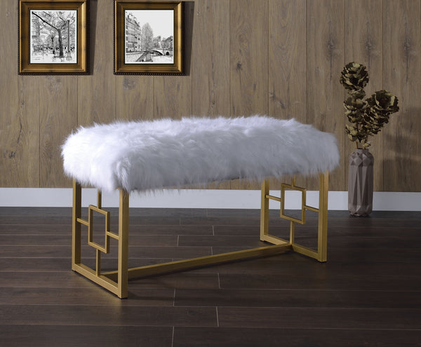English Elm Bagley Plush Faux Fur Bench with Sleek Metallic Tapered Legs, 300lb Capacity, Modern Accent Seat Gold,White 41 L x 19 W x 9 H B2726P278575