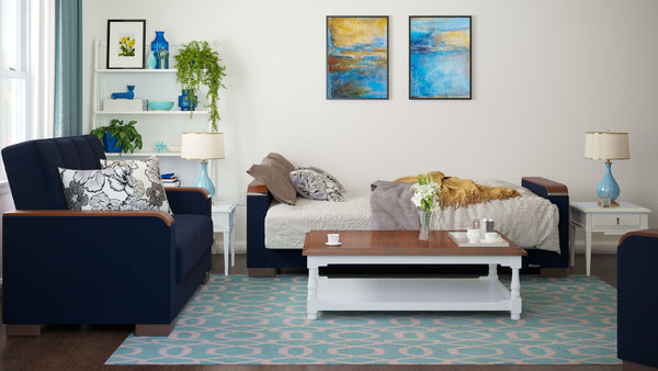 English Elm Primenest Zenaero X Stylish Convertible Loveseat With Storage, Dark Blue Chenille For Space-Saving Comfort B030P281773-GIGA