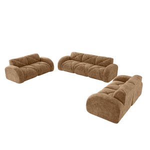English Elm 3 Piece Velvet Cloud Sofa Set Tufted Plush Living Room Modular Seating Collection Camel W714S01636