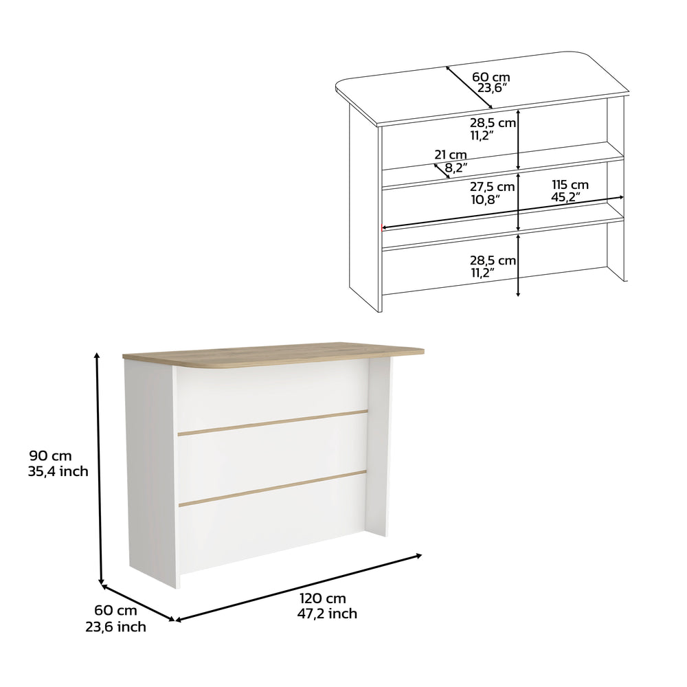 English Elm Kitchen Island With Two-Tier Storage, Spacious Workstation & Farmhouse Charm In White/Pine Finish B097S00166