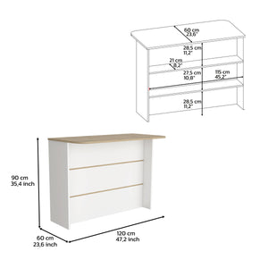 English Elm Kitchen Island With Two-Tier Storage, Spacious Workstation & Farmhouse Charm In White/Pine Finish B097S00166