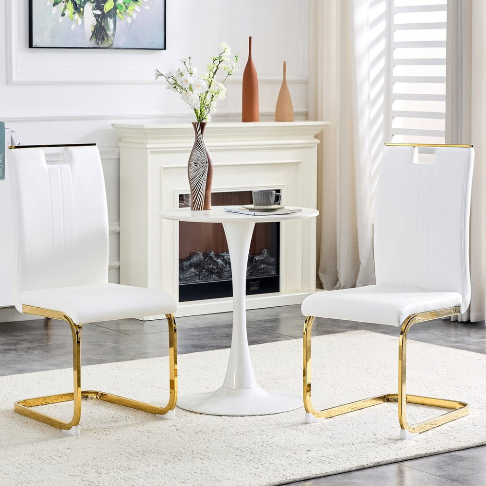 English Elm Modern Cantilever Gold Frame Pu Leather Dining Chairs Glam Set of Four Gold,White W3875P372858
