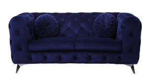 English Elm Atronia Blue Velvet Loveseat with Button Tufted Diamond Back, Pocket Coil Seats, Solid Wood Frame B2726P280174