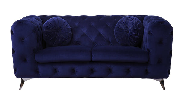 English Elm Atronia Blue Velvet Loveseat with Button Tufted Diamond Back, Pocket Coil Seats, Solid Wood Frame B2726P280174