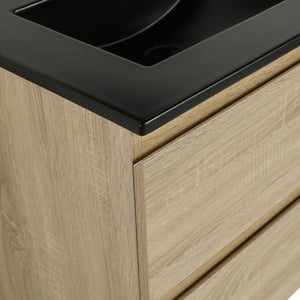 English Elm 24" Wall-Mounted Bathroom Vanity With Black Sink, 2 Soft-Close Drawers - Ideal For Compact Spaces! W999S00192