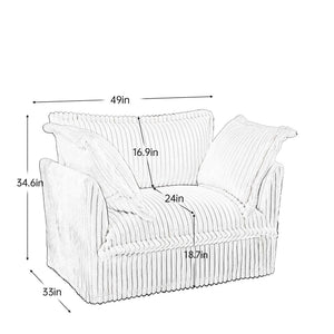 English Elm Slip-covered Deep Seat Armchair Soft Grey Corduroy with Oversized Pillows for Living Room W3041P292344