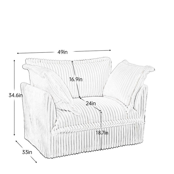 English Elm Slip-covered Deep Seat Armchair Soft Grey Corduroy with Oversized Pillows for Living Room W3041P292344