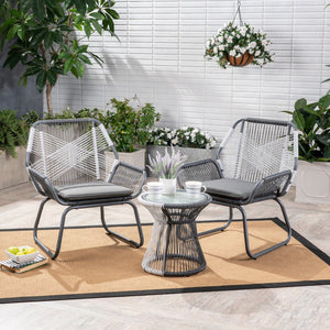 English Elm Christopher Knight Home® - MILAN 3PC Chat Set Outdoor Patio Grey PE Rattan Bistro with Cushions, Compact 28.5x26.5x21.5 Inches 62331.00GRY