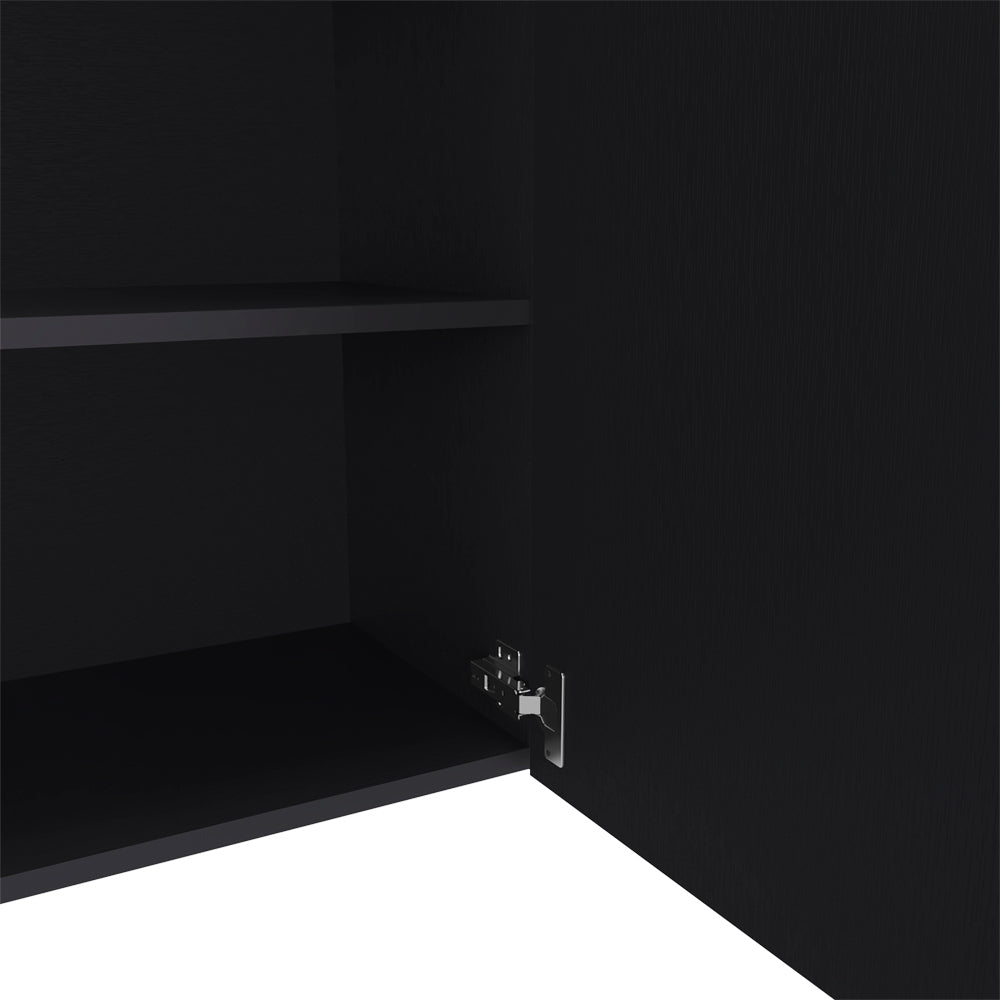 English Elm Wall Cabinet Dennard Black - Slim Wall-Mounted Kitchen Storage with 2 Spacious Shelves & Metal Handle B092P238703