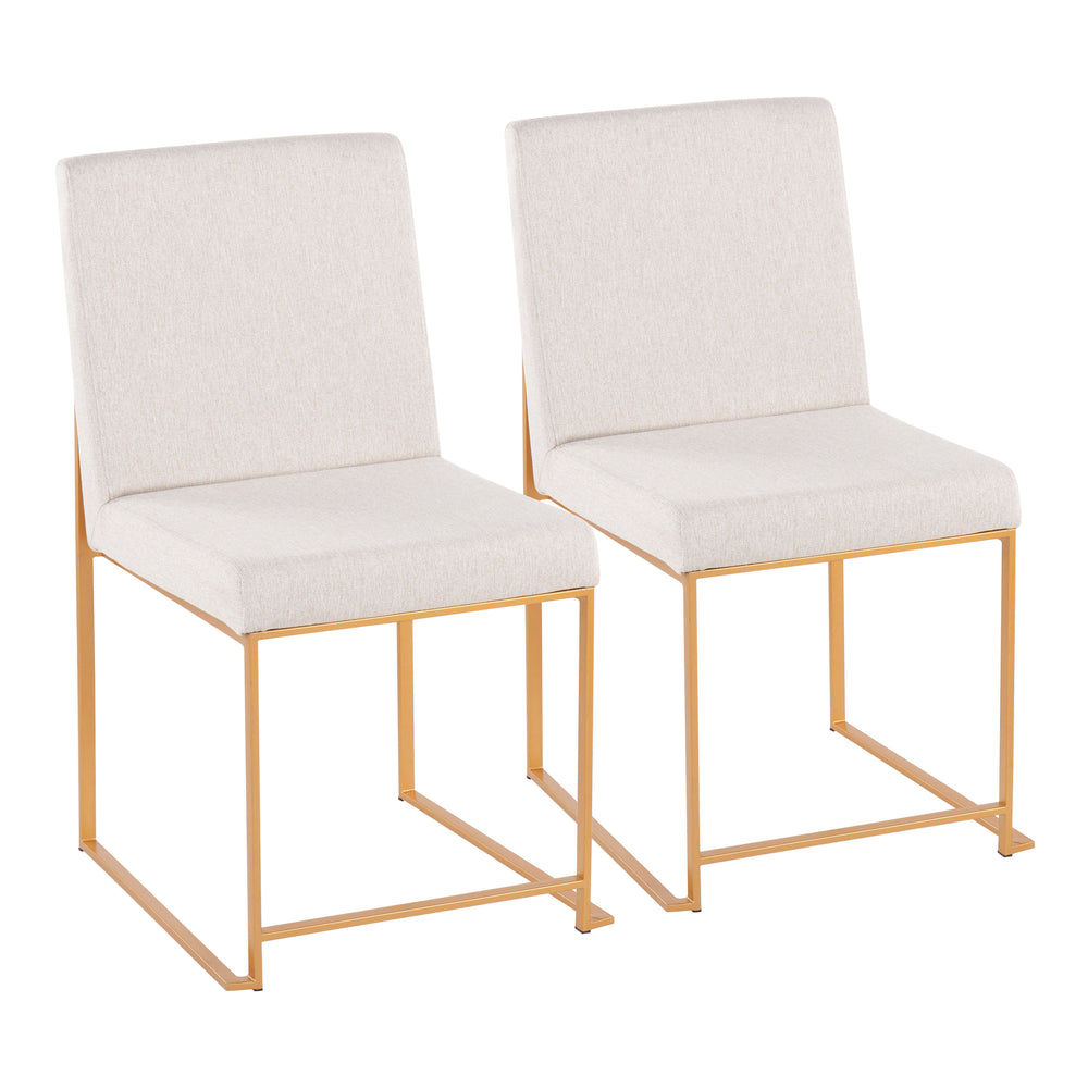 English Elm High Back Fuji Contemporary Dining Chairs Set Of 2 In Gold Steel & Soft Beige Fabric For Stylish Comfort B202P223538