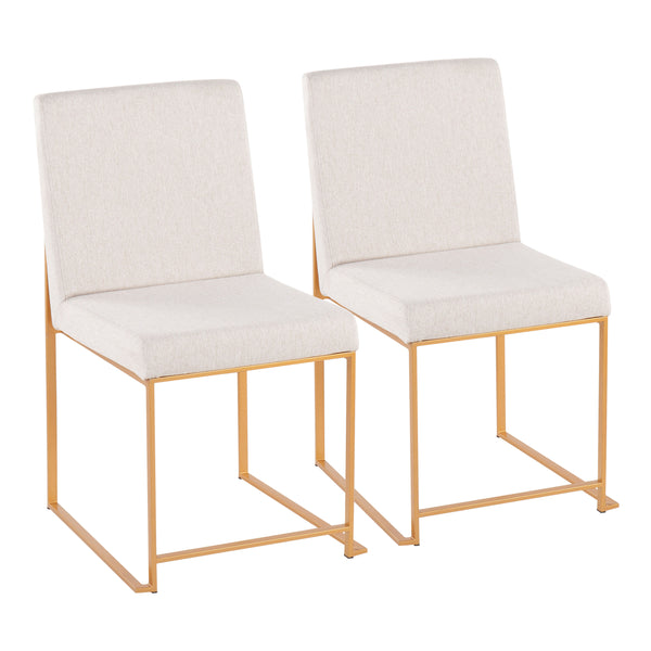 English Elm High Back Fuji Contemporary Dining Chairs Set Of 2 In Gold Steel & Soft Beige Fabric For Stylish Comfort B202P223538
