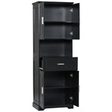 English Elm Tall Bathroom Cabinet With Four Doors, Large Storage Space Open Shelve, Upper Storage Cabinet, Black