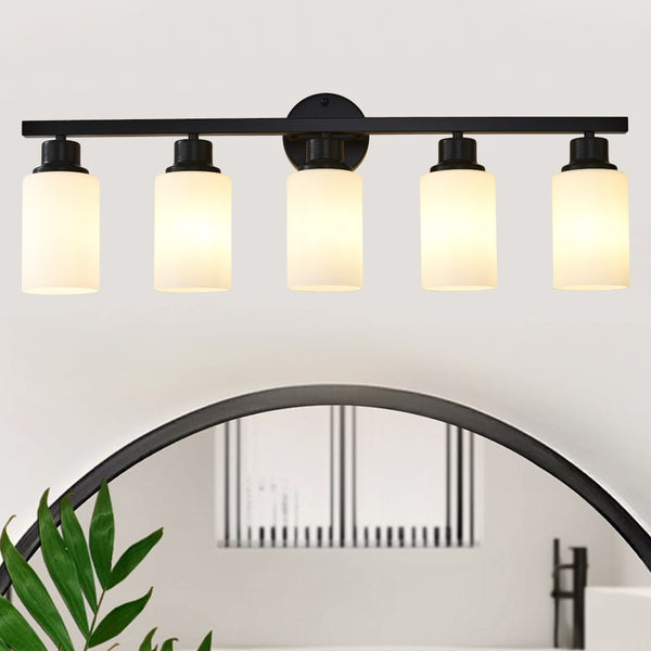 English Elm 5-light Matte Black Linear Wall Sconce with Globe Glass Shades for Modern Interiors W5008P389772