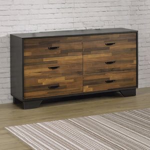 English Elm Walnut Modern 6-Drawer Dresser with English Dovetail & Metal Glides — Spacious, Durable Storage B062P209033