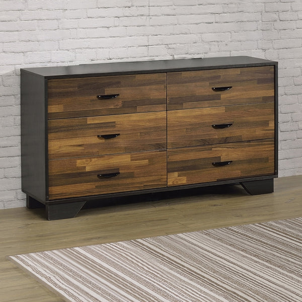 English Elm Walnut Modern 6-Drawer Dresser with English Dovetail & Metal Glides — Spacious, Durable Storage B062P209033