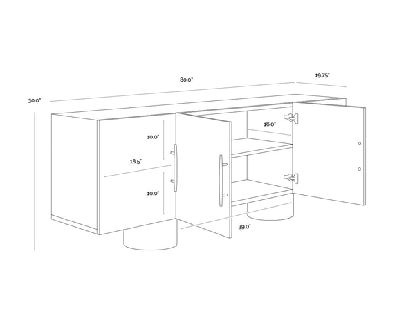 Sunpan KRESTEVEN Sideboard: Modern Luxury with Maple Burl Veneer & Gold Accents for Elegant Storage Solutions 112129