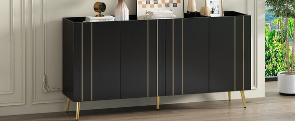 English Elm ON-TREND Luxurious Modern Shoe Cabinet with Gold Accents and 4 Adjustable Shelves for Versatile Storage Black N721P191139B
