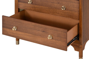 English Elm 1pc Walnut Tall Chest Five Drawers Gold-capped Legs Mid-century Bedroom Storage B2741P446675