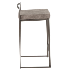 English Elm Fuji Industrial Stackable Counter Stool Antique Grey with Stone Cowboy Cushion by LumiSource Set of 2 B202P221909