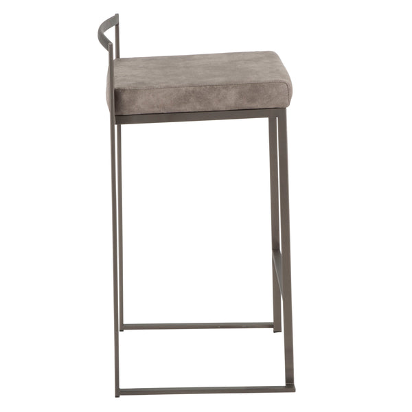 English Elm Fuji Industrial Stackable Counter Stool Antique Grey with Stone Cowboy Cushion by LumiSource Set of 2 B202P221909