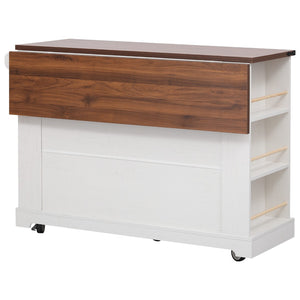 English Elm K&k Farmhouse Rolling Kitchen Island with Drop Leaf Tempered Glass Drawers and Power Outlet White N707S263637W