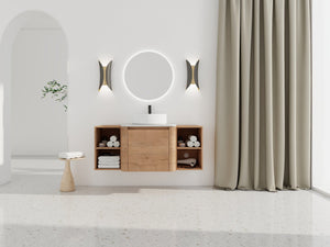 English Elm 48'' Wall-Mounted Bathroom Vanity With Elegant Ceramic Sink, Soft-Close Door & Dual Storage Shelves W999S00408