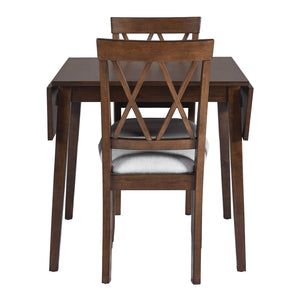 English Elm 3 Piece Kitchen Dining Set with Space-Saving Drop Leaf Table and Upholstered Ergonomic Chairs for Small Spaces Brown N752S000617D