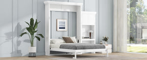 English Elm Queen Size Murphy Bed With Stylish Louvered Design, Multi-Storage Shelves, And Elegant White Finish N7090004018K-GIGA
