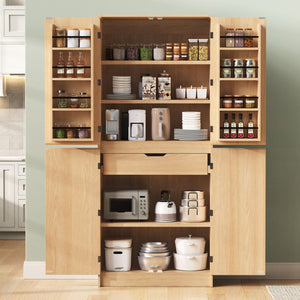 English Elm K&k Farmhouse Pantry Cabinet 72 Inch Tall Mdf Cupboard with Adjustable Shelves Natural N707S000021Y
