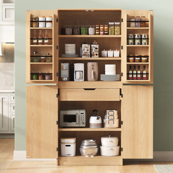 English Elm K&k Farmhouse Pantry Cabinet 72 Inch Tall Mdf Cupboard with Adjustable Shelves Natural N707S000021Y