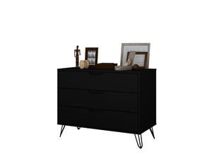 English Elm Rockefeller 35" Dresser with 3 Smooth-Glide Drawers, Metal Splayed Legs, TV-Ready Storage, Anti-Tip Black B365P398133