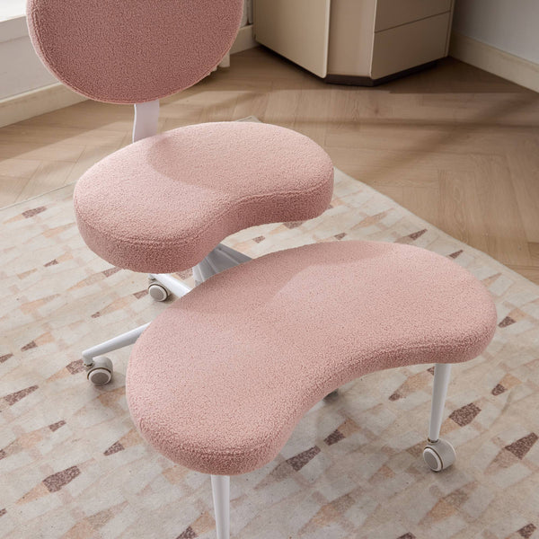 English Elm Meditation Cross-Legged Chair with Wheels, Pink Teddy, Adjustable Footstool, Lumbar Memory Foam Comfort W1143P360516